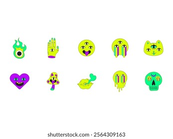 Psychedelic Sticker Illustration Element Set