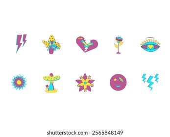 Psychedelic Sticker Illustration Element Set