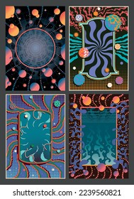 Psychedelic Style Abstract Geometric Backgrounds Set