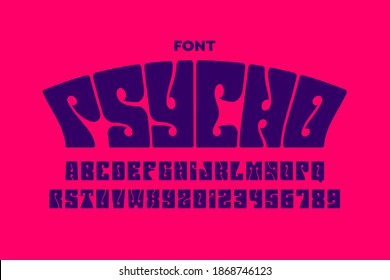 Psychedelic style font design, 1960s alphabet letters and numbers vector illustration