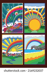 Psychedelic Style Landscape Backgrounds Set