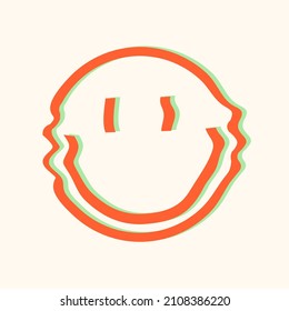 Psychedelic style. Vector image with a cartoon wavy smiling face.