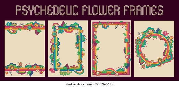 Psychedelic Style Vintage Botanic Frames Backgrounds Set 