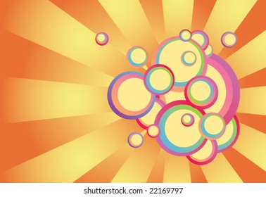 Psychedelic Sunburst. 
Multi-colored circles on a pinwheel background