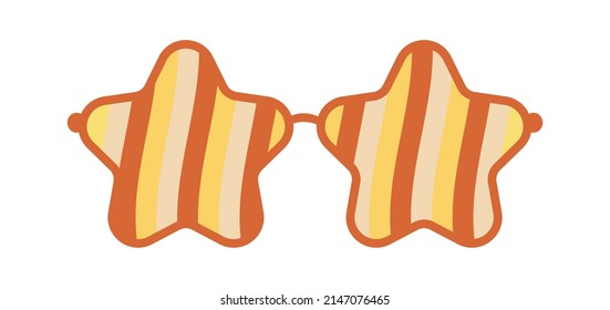 Psychedelic sunglasses in the style of the 1970. Retro groovy graphic elements of glasses with rainbow, lines and waves.