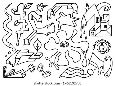 Psychedelic, surreal, abstract background in doodle style. Hand Drawn.