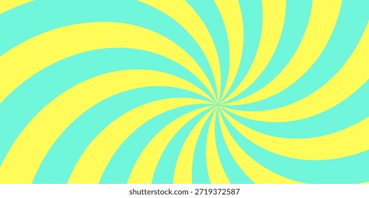 Fundo de espiral psicodélico com espiral azul e amarelo criando vintage Y2K estética. Redemoinho colorido bg. Projeto de vórtice radial retro com cores pastel, ilustração inspirada em circo caprichado