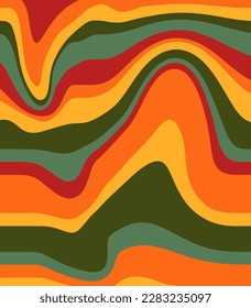 Psychedelic swirl clockwork pattern in 1970s style. Psychedelic retro waves wallpaper. Liquid clockwork background. Vector retro design