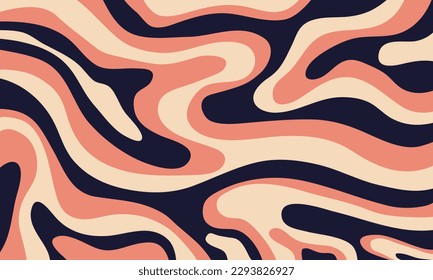 Psychedelic swirl groovy pattern.Groovy liquid background in trendy 70s, 80s style.Vector illustration