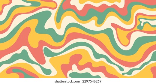 Psychedelic swirl groovy pattern.Groovy liquid background in trendy 70s, 80s style.Vector illustration