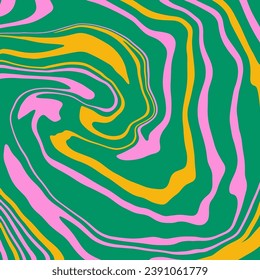Psychedelic swirl groovy square background. Trippy retro wave wallpaper. Liquid Vector design illustration.