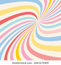 Psychedelic swirl pattern, pastel rainbow stripes, retro abstract art, seamless vector background, vibrant decor