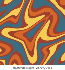 Um padrão de espiral psicodélico com tons de outono quentes inspirados na era Groovy dos anos 1970.