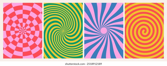 Psychedelic Swirl Radial Pattern. Retro Waves, Spiral, Burst, Swirl, Twirl Background. Abstract Vector Groovy Carnival Texture