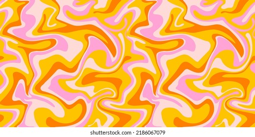 Psychedelic swirl seamless pattern. 60s, 70s style liquid groovy background. Colorful marbled texture.