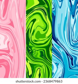 Psychedelic swirl seamless tricolor seamless pattern vector on blue, pink, and green shade color. 