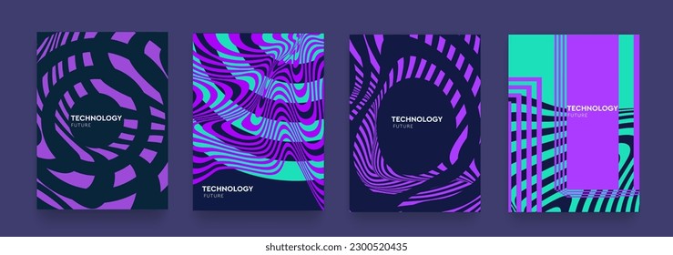 Psychedelic Technology Future in Cyberpunk Style. Retro Set Digital Science Element. 3d Background Wavy Patterns for Banner, Poster, Card, Cover.