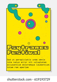 Psychedelic trance party banner. Festival poster. Electroni  festival poster. Musical event flyer. 