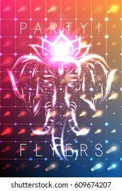 Psychedelic Trance Party Ganesha Spirit Face Flyer Poster Template Layout Mock Up Vector Art Illustration