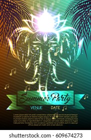 Psychedelic Trance Party Ganesha Spirit Face Flyer Poster Template Layout Mock Up Vector Art Illustration