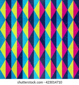 Psychedelic triangle seamless pattern with grunge effect