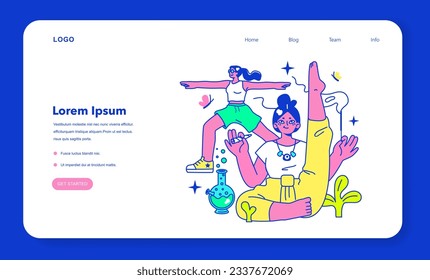 Banner web o página de inicio de fiesta de viaje psicodélico. Campamento rupestre. Personajes bebiendo alcohol, tomando drogas, hongos y hierba para fumar en el camping del festival. Ilustración vectorial plana