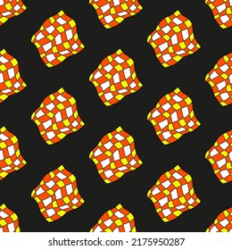 Psychedelic Trippy Acid Rave Pattern. Trendy Abstract Characters In Cartoon Style. For Textiles, Postcards, Posters.