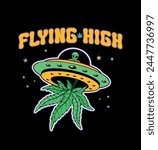 Psychedelic trippy alien ufo. Magic alien. Eclipse vector. Trippy cartoon. Cannabis design