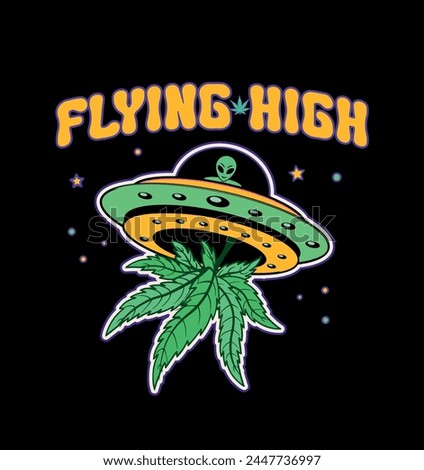 Psychedelic trippy alien ufo. Magic alien. Eclipse vector. Trippy cartoon. Cannabis design