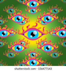 Psychedelic trippy eyes seamless pattern vector illustration