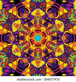 Psychedelic Trippy Hippie 60s Colors Magic Mushroom Hallucination Seamless Pattern Vector Illustration
