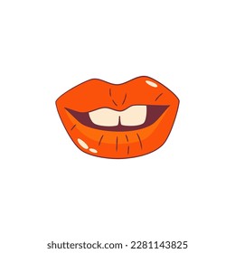 Psychedelic trippy lips isolated. Cute cartoon lips with teeth groovy retro style. Vector illustration