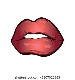 Los labios trippy psicodélicos están aislados. Los labios de dibujos animados con dientes en un estilo retro groovy. Ilustración del vector