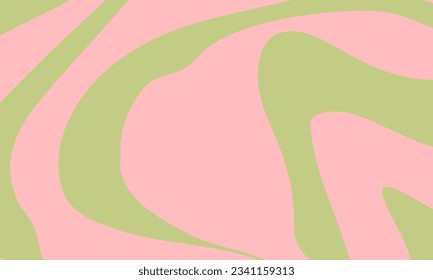 Psychedelic trippy retro background. Abstract horizontal backdrop with pink and green waves. Simple liquid vector illustration. Groovy vintage trendy design.