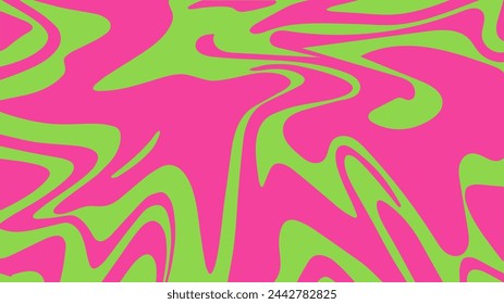 Fondo retro trippy psicodélico en estilo groovy y2k. Simple ilustración vectorial abstracta. Textura de mármol líquido, estampado ondulado o espiral en colores rosa y verde ácido