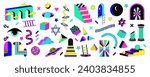 Psychedelic trippy sticker. Space door crazy elements. Funny portal surreal icon. Universe geometry. Magic figure. Pop shape. Ladder illusion. Bright cubes and spheres. Vector garish retro symbols set