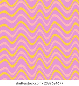 Psychedelic trippy Y2K retro wavy lines background. Simple vector illustrations. Groovy wave print. Vintage psychedelic groovy background. Abstract retro 70s trippy wavy swirl pink background