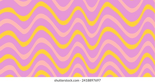 Psychedelic trippy Y2K retro wavy lines background. Simple vector illustrations. Groovy wave print. Vintage psychedelic groovy background. Abstract retro 70s trippy wavy swirl pink background