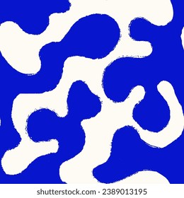Psychedelic trippy y2k seamless pattern with Blue groovy wave in Doodle grunge style. Matisse naive background in bright childish colors. Minimalist print. Messy graffiti sketch wallpaper print
