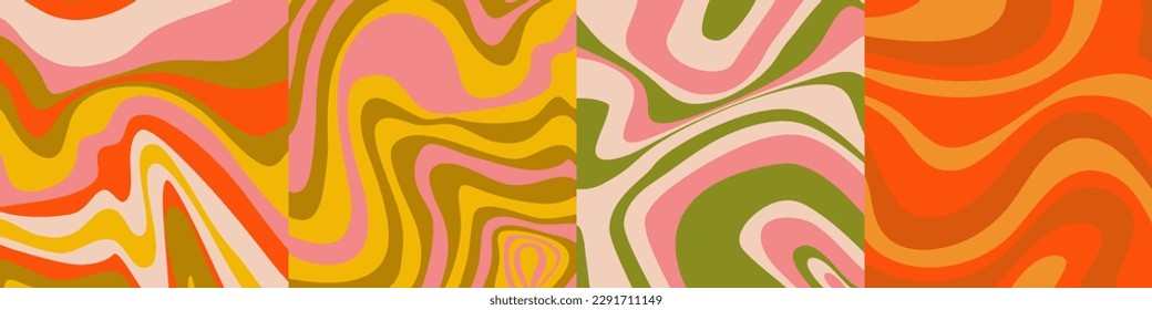 Psychedelic trippy y2k set retro background swirl. Simple vector illustration. Groovy wave print. Vintage background. Psychedelic groovy spiral