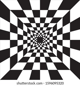 psychedelic tunnel, chessboard pattern in black and white
