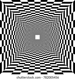 psychedelic tunnel, chessboard pattern in black and white