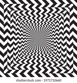 Psychedelic tunnel, striped frames pattern in black and white