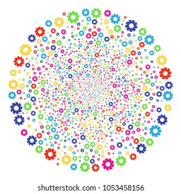 Psychedelic Turbine salute globula. Vector cluster explosion combined from scatter turbine items. Colorful Vector abstraction.