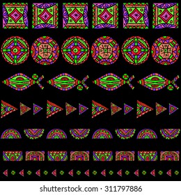 psychedelic ultraviolet ethnic rainbow patterns. Vector set