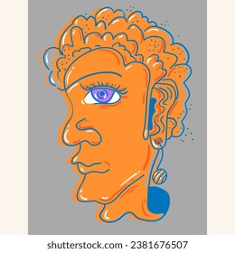 Psychedelic unique illustration with human spiritual face