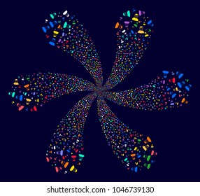 Psychedelic User cyclonic flower with 6 petals on a dark background. Vector abstraction. Impressive flower with six petals organized from random user objects.
