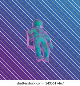 Psychedelic Vaporwave Astronaut on Retro Background. Low Poly Vector 3D Rendering