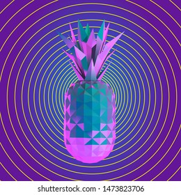 Psychedelic Vaporwave Pineapple on Retro Background. Low Poly Vector 3D Rendering