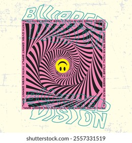 PSYCHEDELIC VECTOR ART AND TEXT WITH GRUNGE BACKGROUND